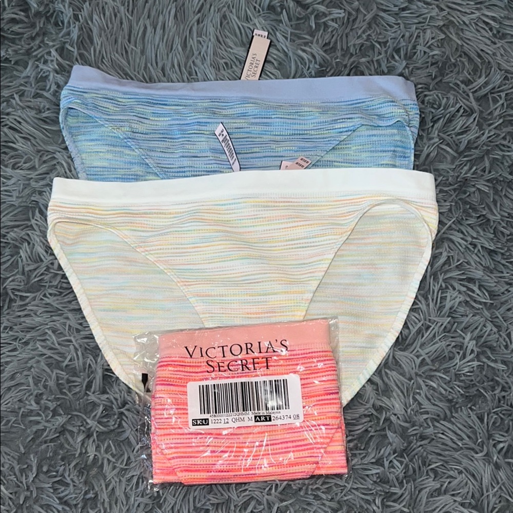 Victoria's Secret Blue, White, and Pink Panties Trio NWT Medium